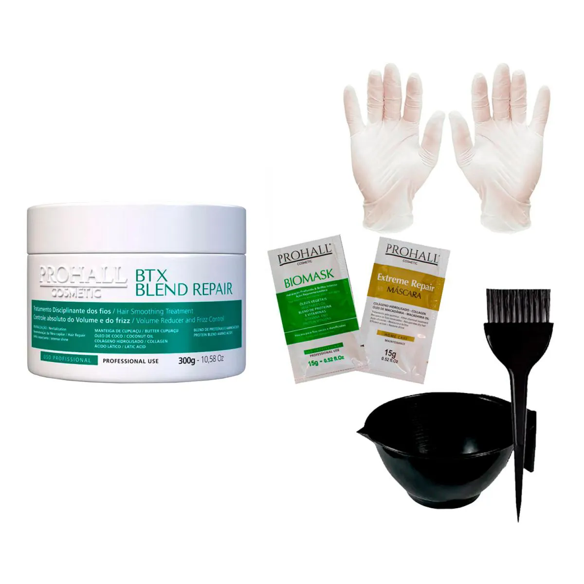 BTX BLEND REPAIR PROHALL 300G + CUMBUCA/PINCEL/LUVAS/SACHê