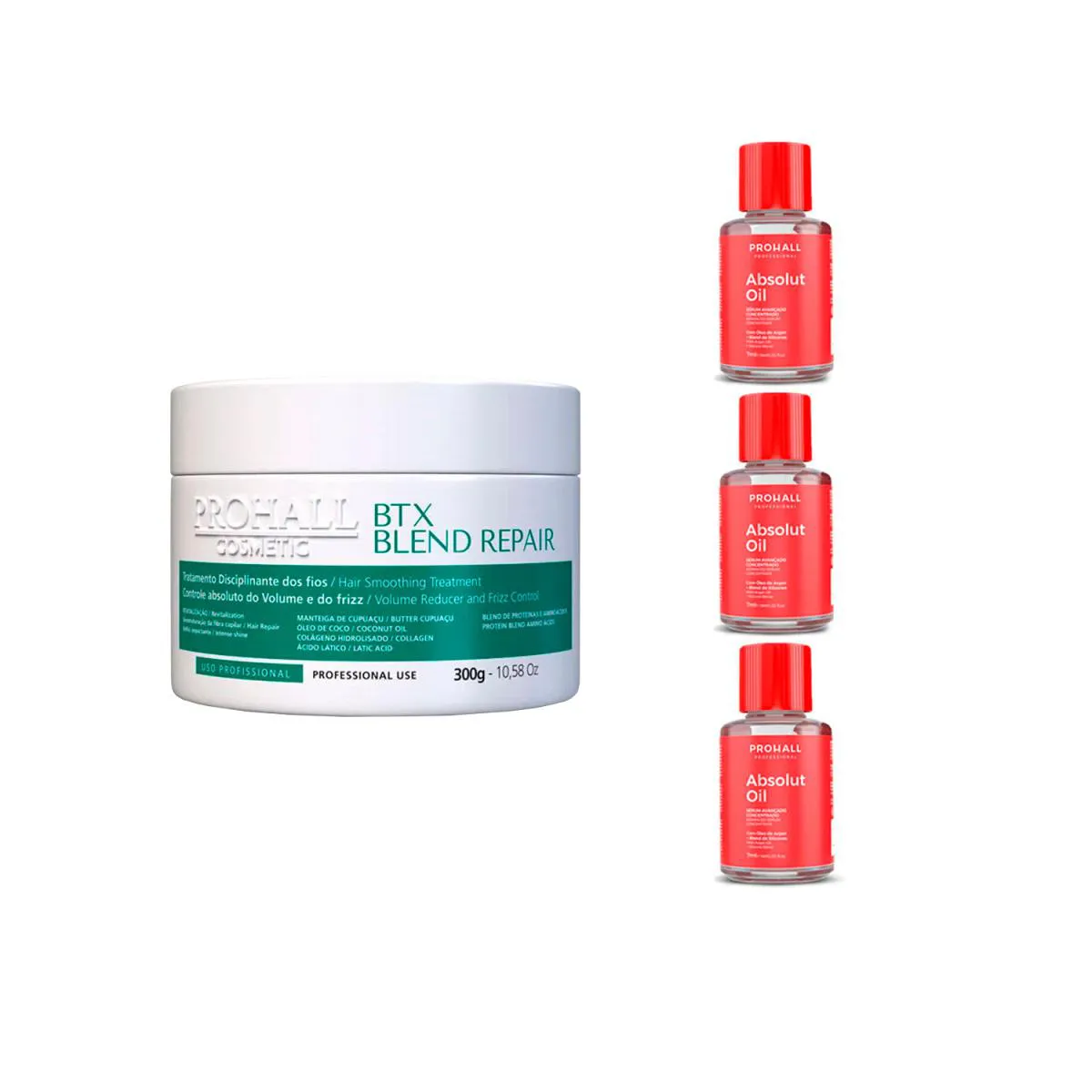 BTX ORGâNICO BLEND REPAIR PROHALL 300G + 3 ÓLEOS PONTAS 7ML