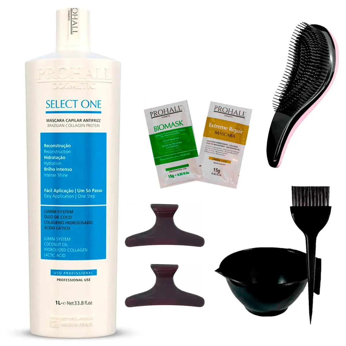 SELECT ONE PROHALL 1L + 2SACHêS/CUMBUCA/2PRESILHAS/ESCOVA
