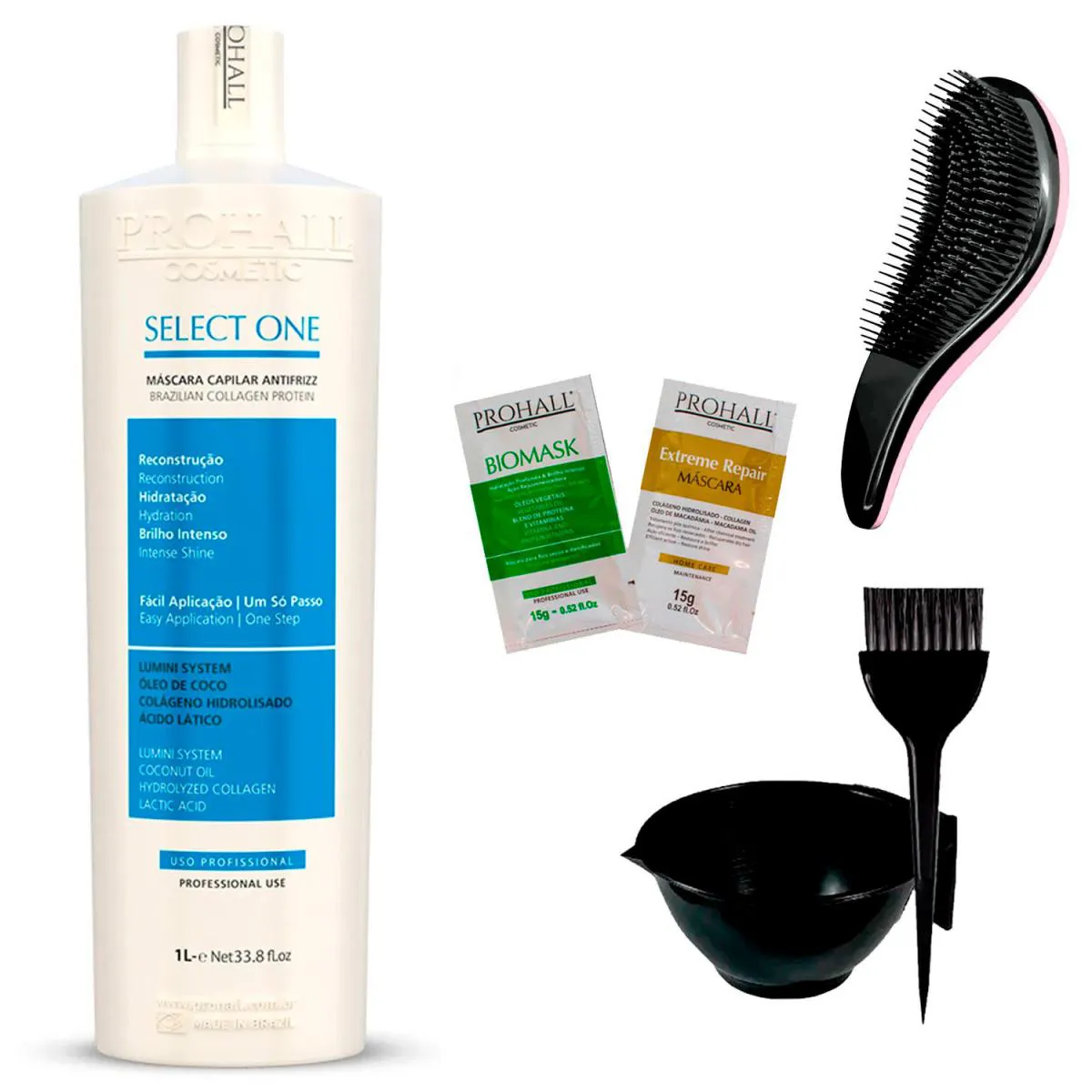 ANTIFRIZZ SELECT ONE PROHALL 1 LITRO + 2SACHê/CUMBUCA/ESCOVA