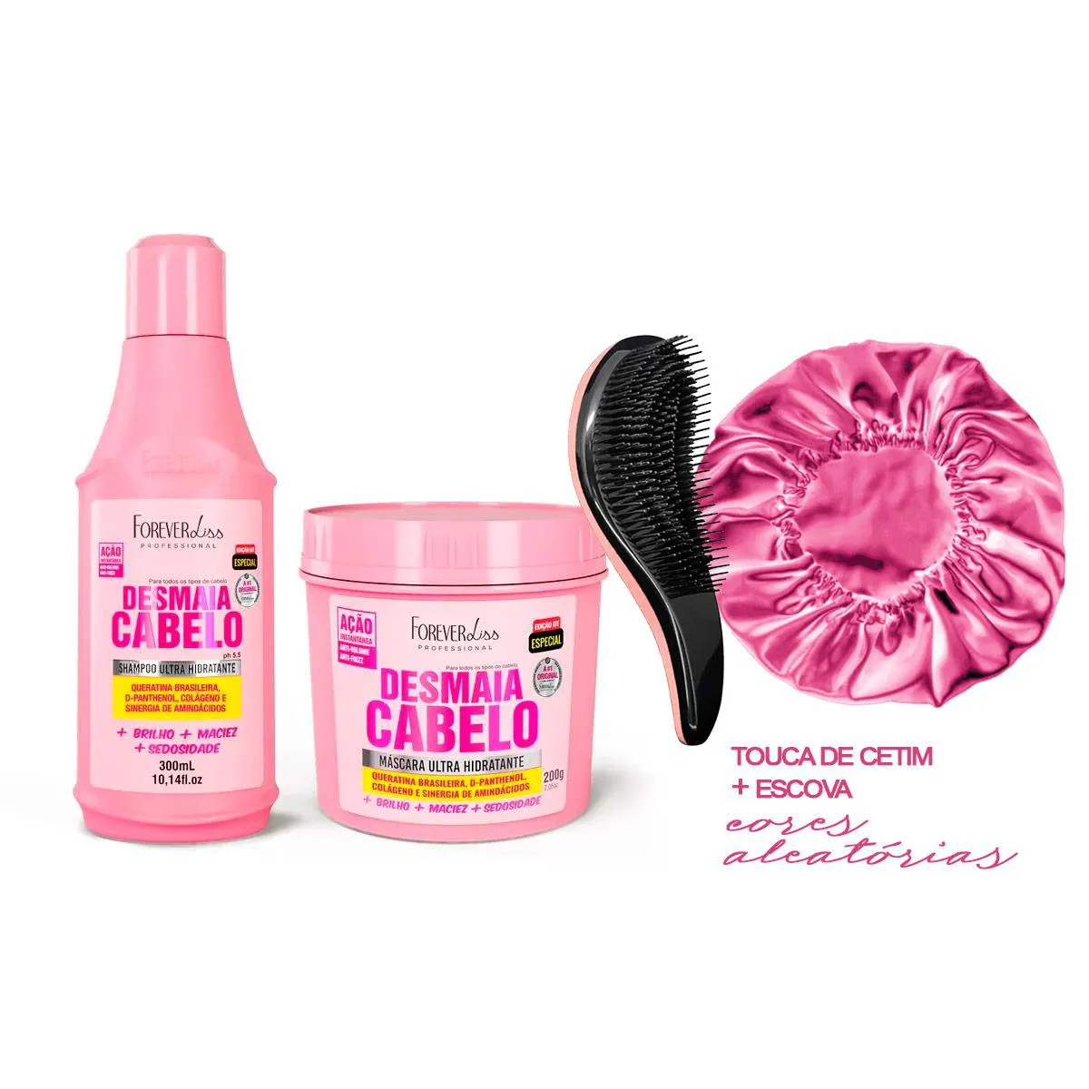 KIT DESMAIA CABELO FOREVER LISS SHP/MáSC 300ML +ESCOVA/TOUCA