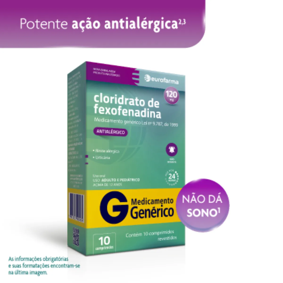 Cloridrato de Fexofenadina 120mg 10 comprimidos Eurofarma Genérico