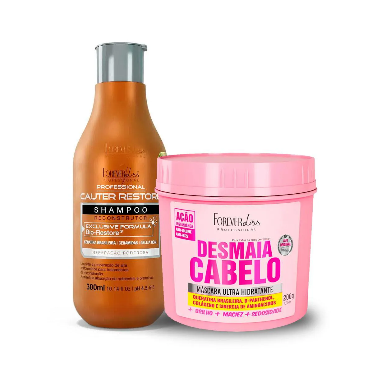 SHAMPOO CAUTER + MáSCARA DESMAIA CABELO FOREVER LISS 200G