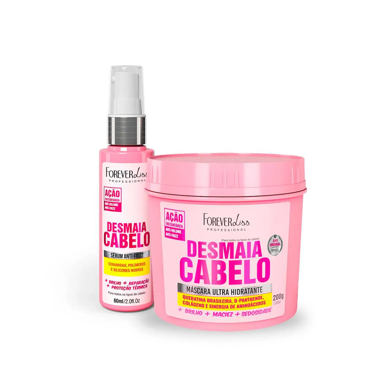 SéRUM ANTIFRIZZ + MáSCARA DESMAIA CABELO FOREVER LISS 200G