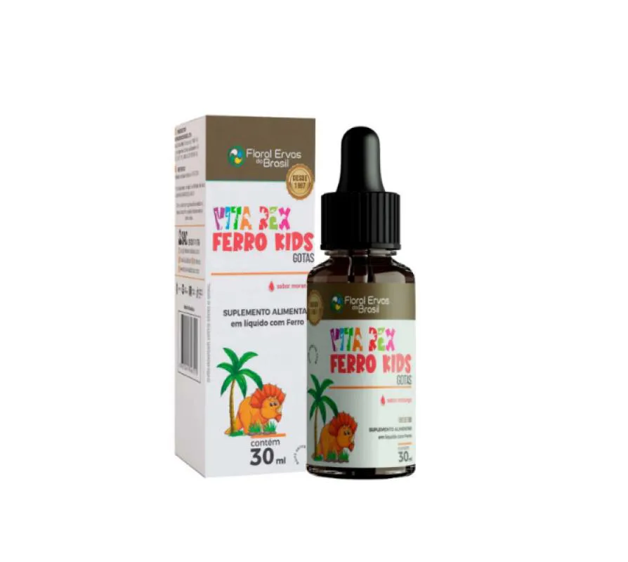 FERRO INFANTIL VITA REX SABOR MORANGO - 30ML FLORAL ERVAS DO BRASIL
