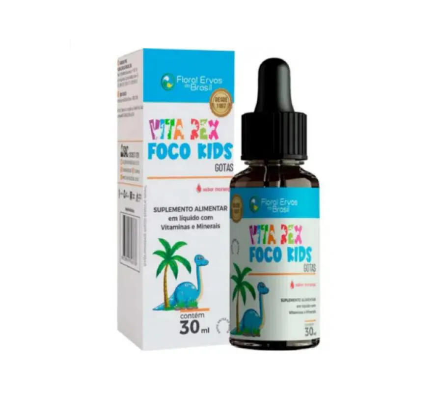 VITA REX FOCO KIDS EM GOTAS - MORANGO - 30ML - FLORAL ERVAS DO BRASIL