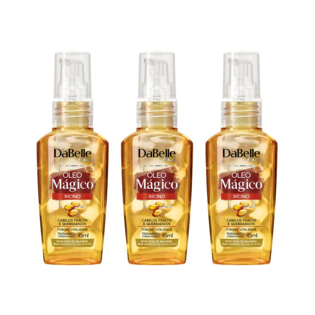 OLEO CAPILAR DABELLE 45ML MAGICO RICINO - KIT C/ 3UN
