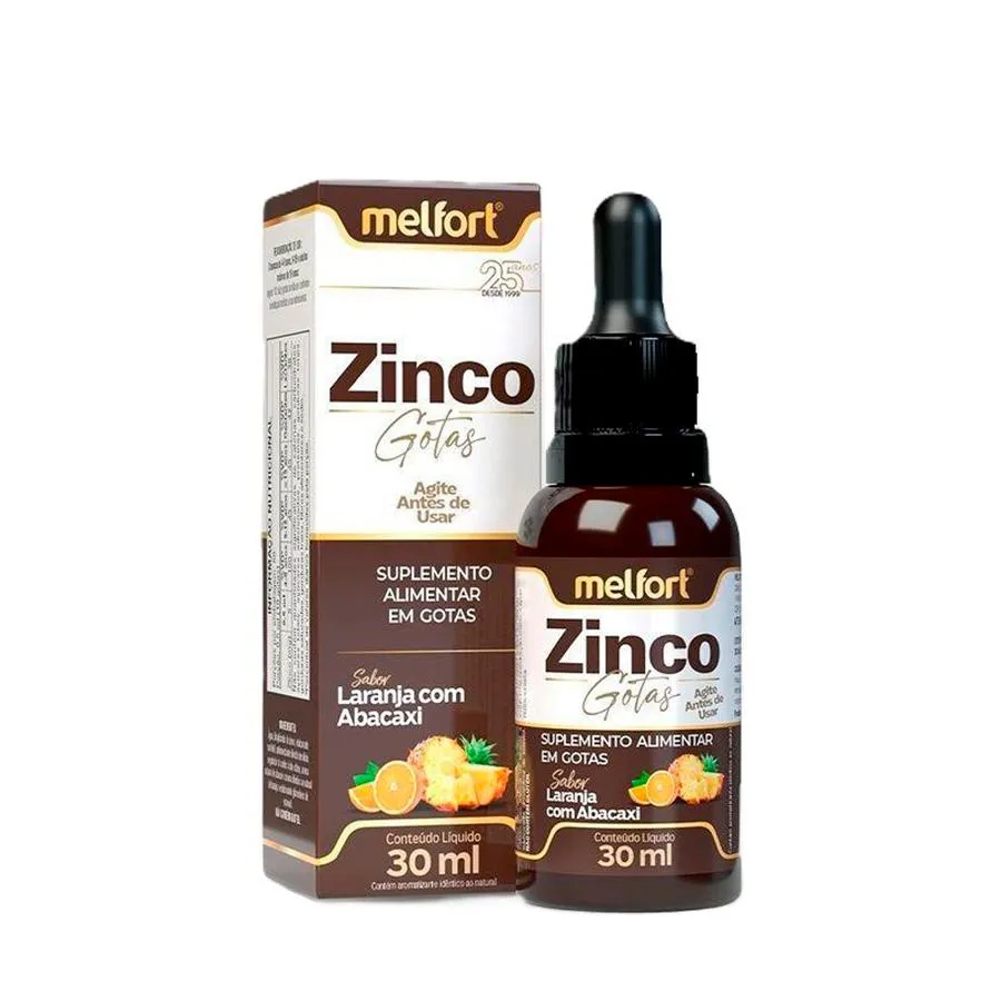 ZINCO EM GOTAS 30ML SABOR LARANJA COM ABACAXI MELFORT