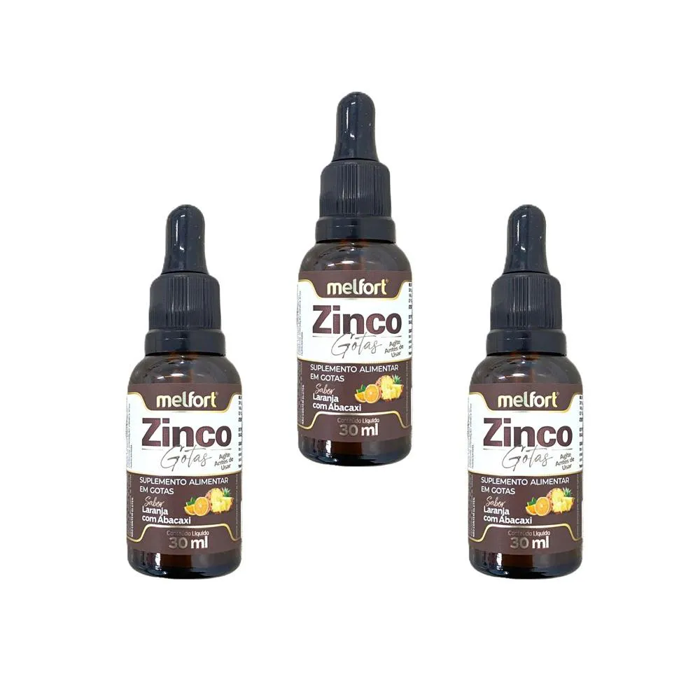 03UN ZINCO EM GOTAS 30ML SABOR LARANJA COM ABACAXI MELFORT
