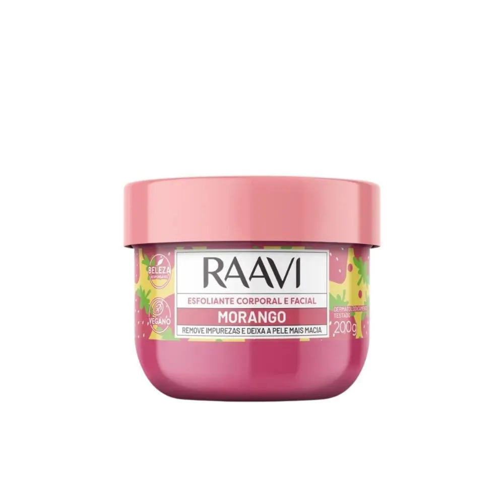 RAAVI CREME ESFOLIANTE CORPORAL E FACIAL MORANGO 200G