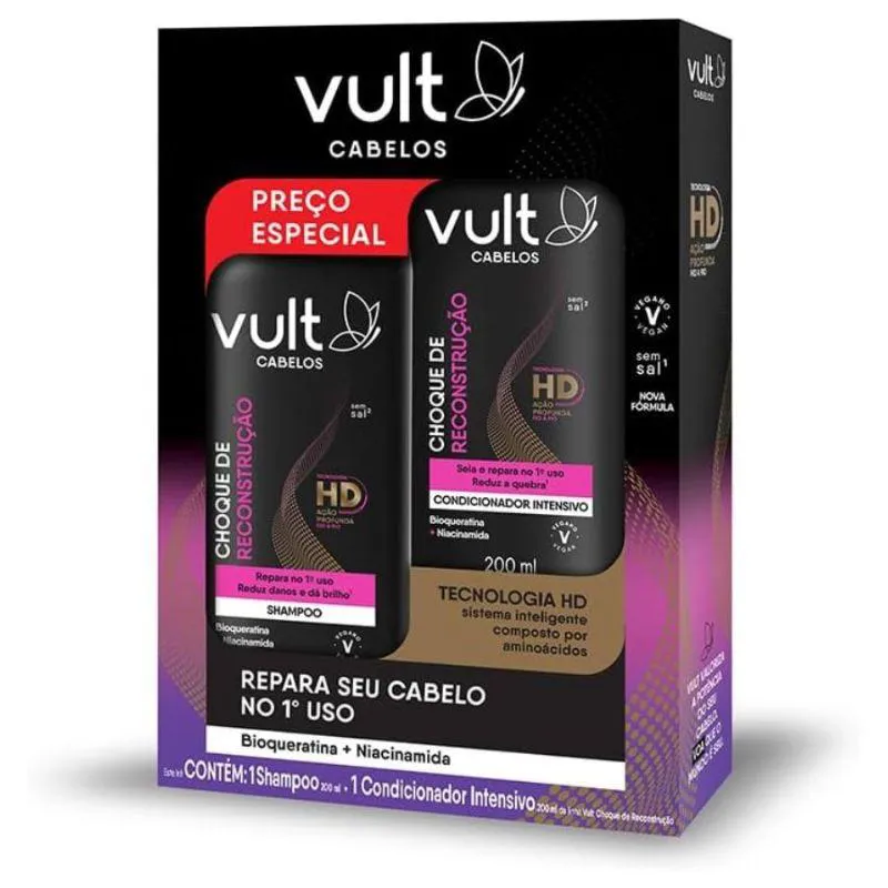 KIT CHOQUE DE RECONSTRUçãO  ( SHAMPOO 200ML + CONDICIONADOR INTENSIVO 200ML ) - VULT