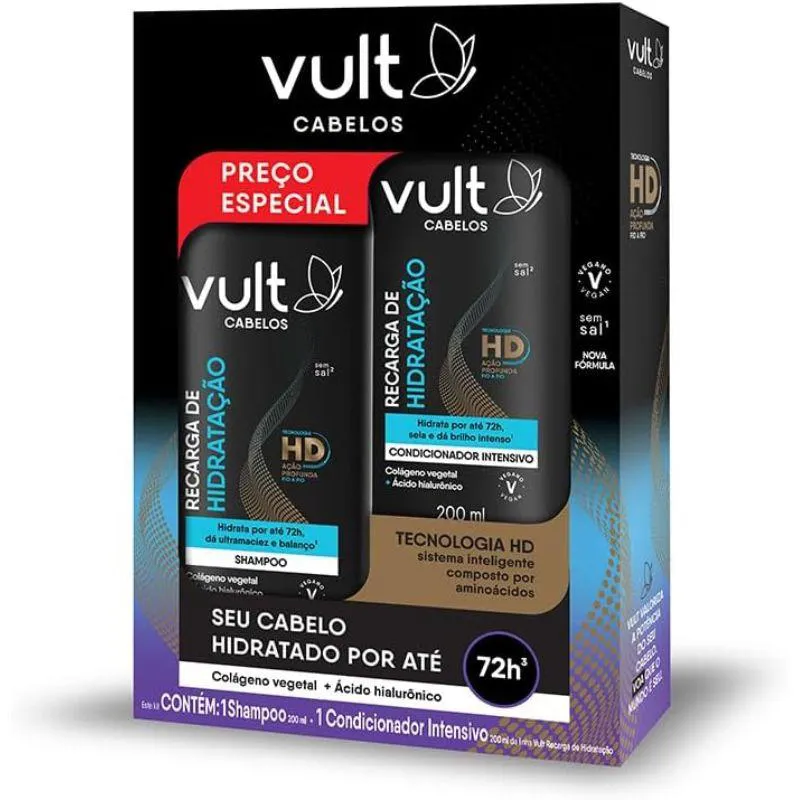 KIT RECARGA DE HIDRATAçãO ( SHAMPOO 200ML + CONDICIONADOR INTENSIVO 200ML ) - VULT