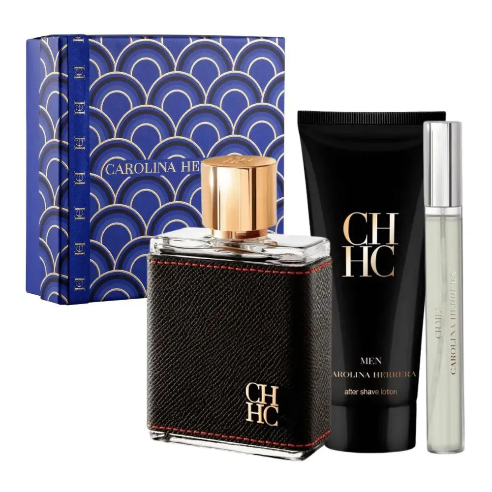 KIT CAROLINA HERRERA CH MEN EDT 100ML + BÁLSAMO PÓS-BARBA 100ML + EAU DE TOILETTE 10ML