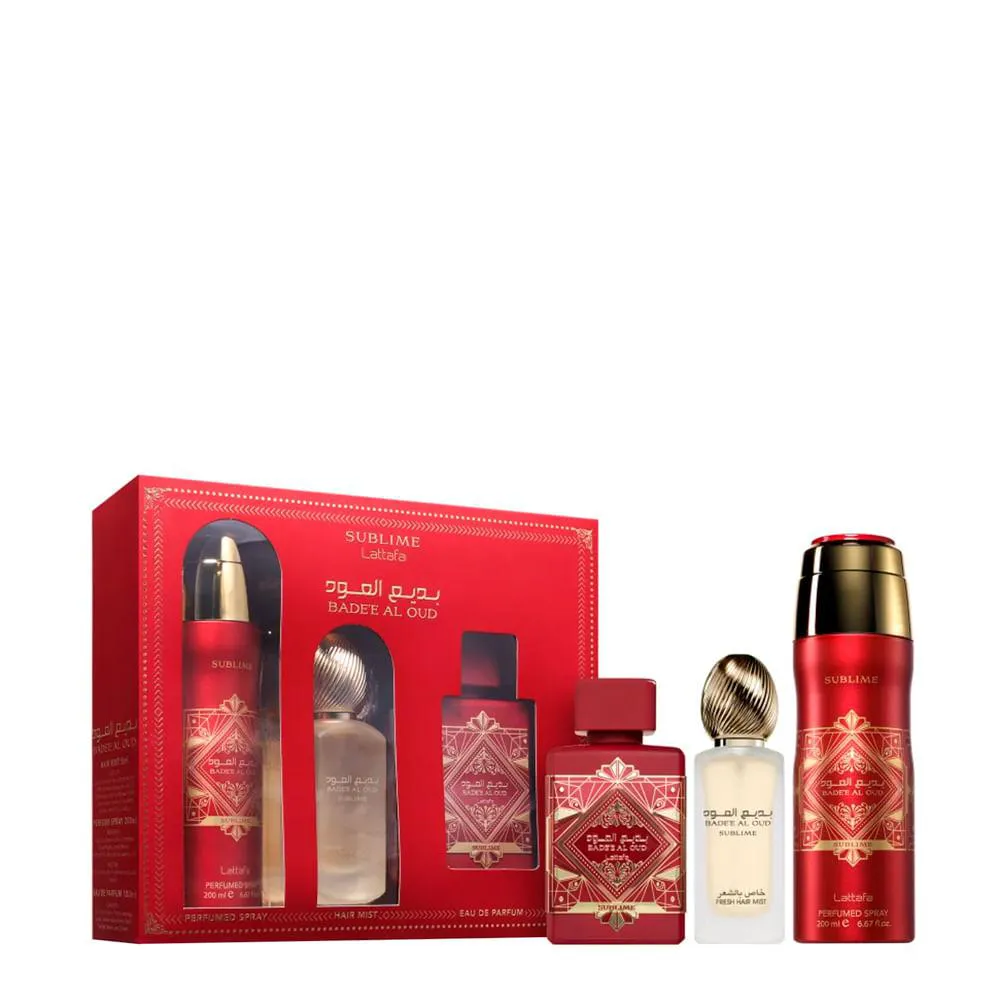 KIT LATTAFA BADEE AL OUD SUBLIME EDP 100ML + DESODORANTE 200ML + HAIR MIST 50ML