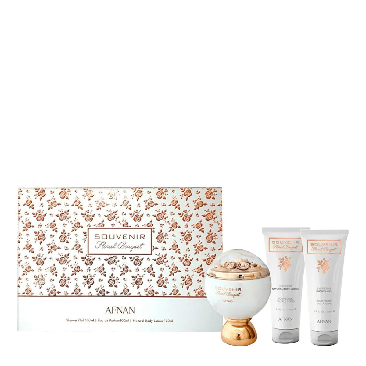 KIT AFNAN FLORAL BOUQUET EAU DE PARFUM 100ML + SHOWER GEL 100ML + BODY LOTION 100ML