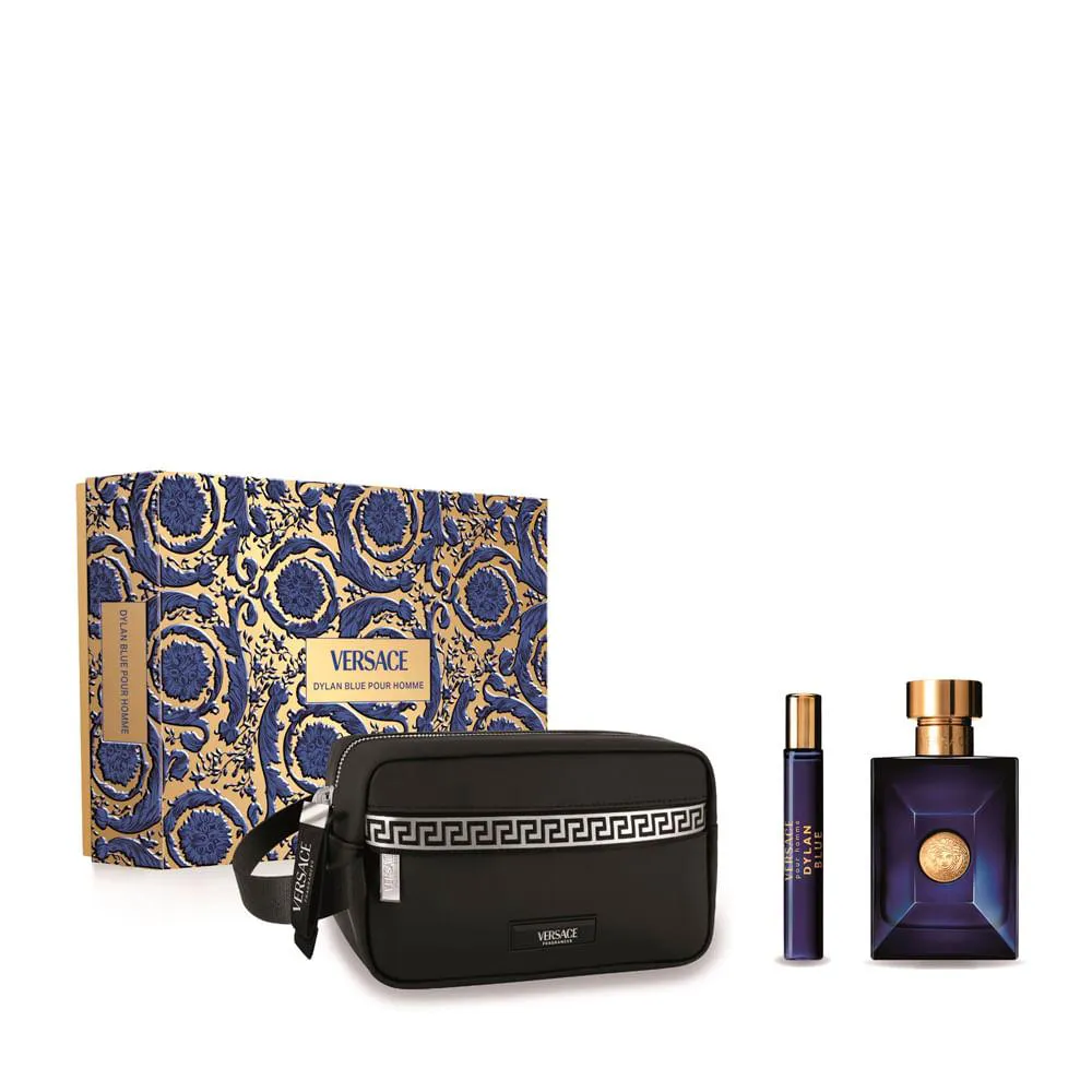 KIT VERSACE DYLAN BLUE POUR HOMME - EAU DE TOILETTE 100ML + TRAVEL SPRAY 10ML + NECESSAIRE BLASH TROUSSE