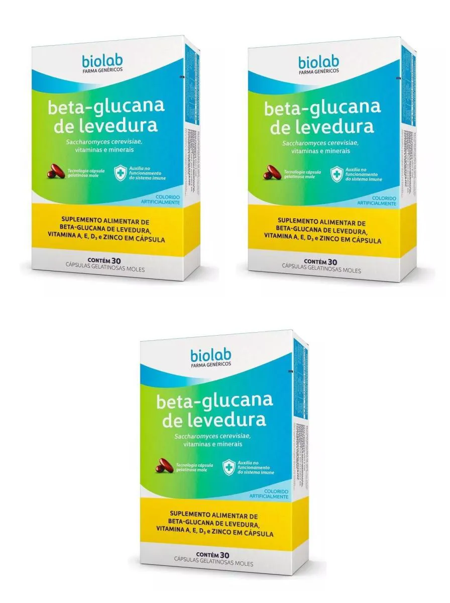 KIT 3 SUPLEMENTO BETA-GLUCANA DE LEVEDURA BIOLAB 30CPS