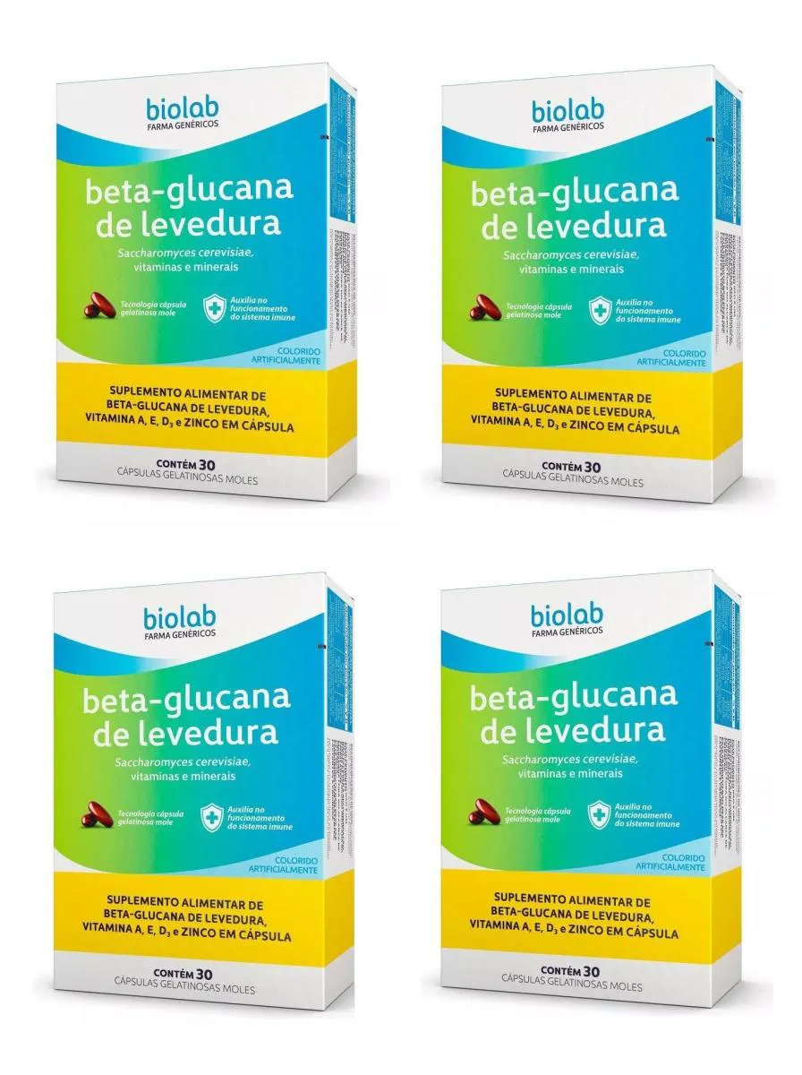 KIT 4 SUPLEMENTO BETA-GLUCANA DE LEVEDURA BIOLAB 30CPS