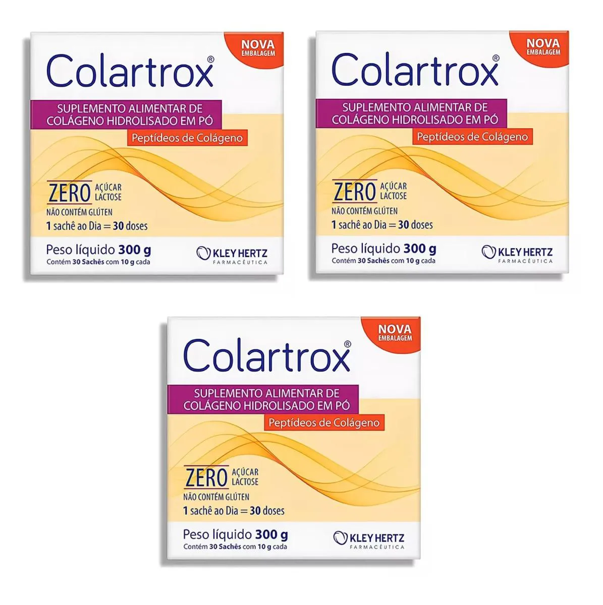 KIT 3 SUPLEMENTO COLARTROX PEPTíDEOS  300G C/ 30 SACHêS