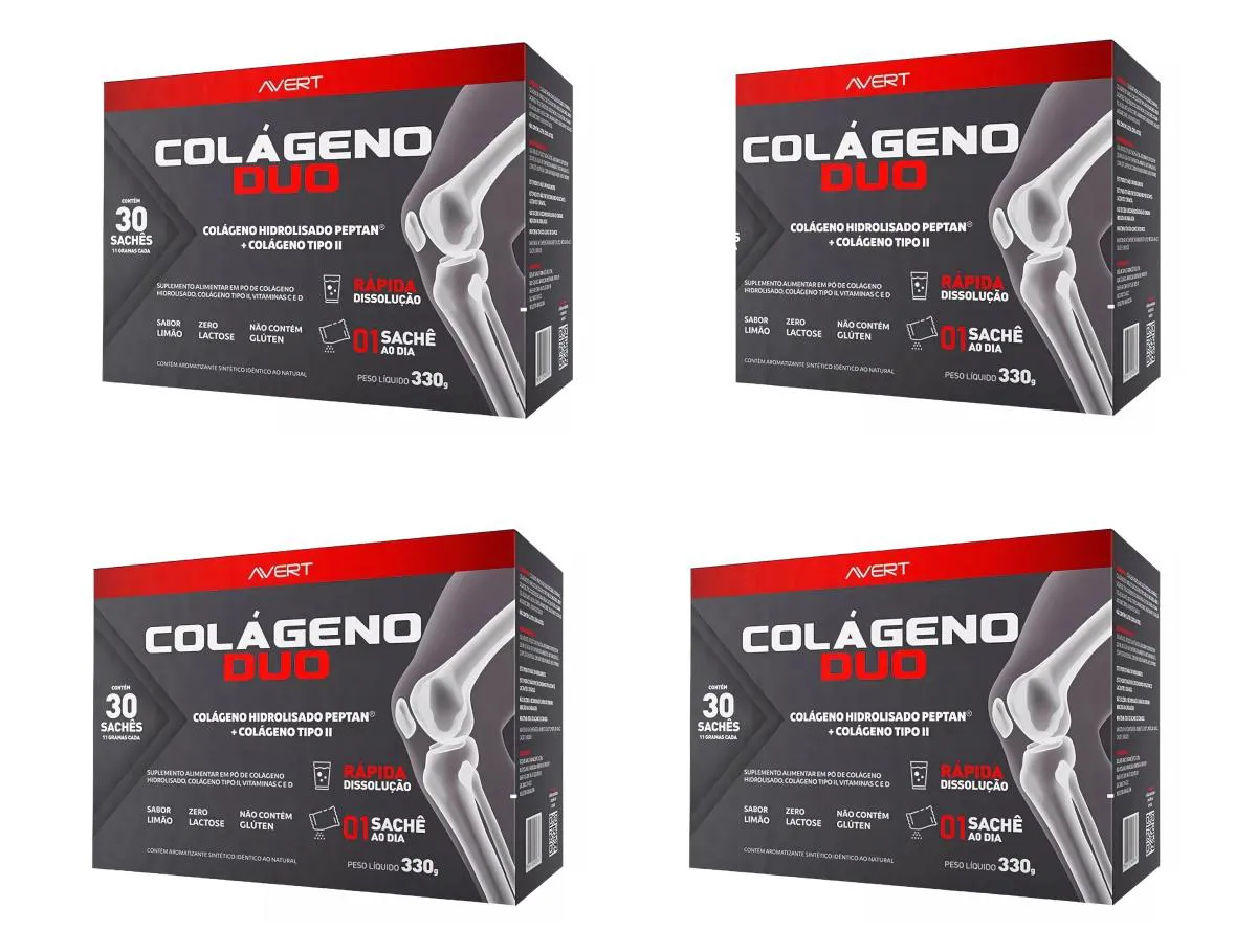 KIT 4 SUPLEMENTO AVERT COLáGENO DUO TIPO 2 VITAMINA 30SACHêS