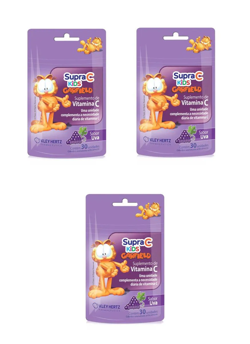 KIT 3 SUPRA C KIDS VITAMINA C IMUNIDADE SABOR UVA 30 GOMAS