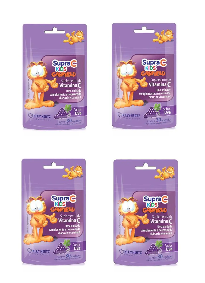 KIT 4 SUPRA C KIDS VITAMINA C IMUNIDADE SABOR UVA 30 GOMAS
