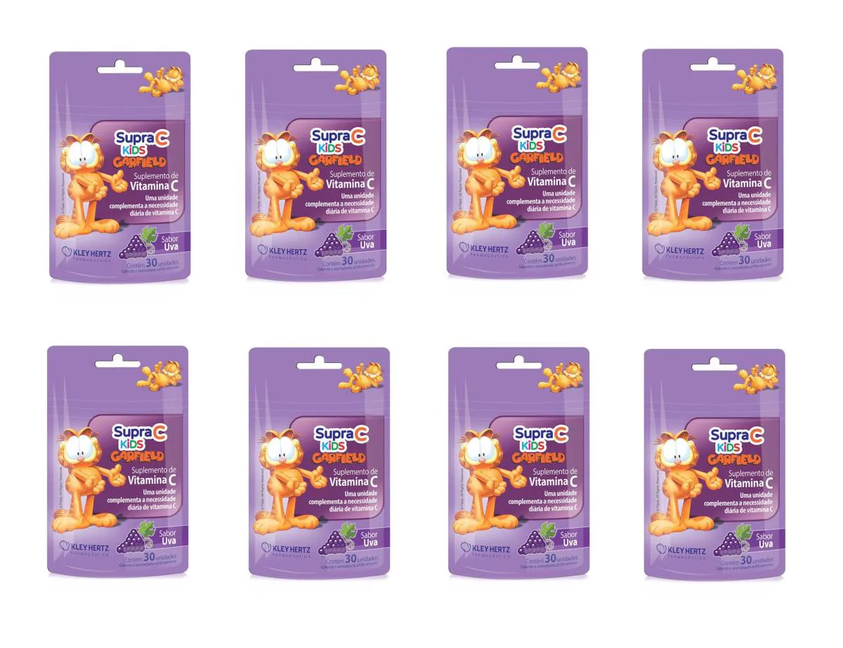 KIT 8 SUPRA C KIDS VITAMINA C IMUNIDADE SABOR UVA 30 GOMAS