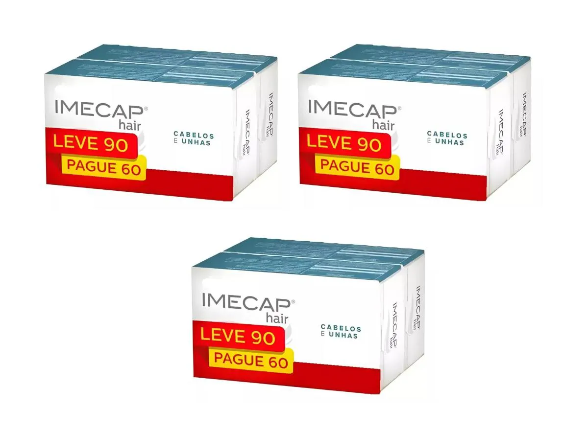 KIT 3 SUPLEMENTO IMECAP HAIR CABELOS PAGUE 60 C/ 90CPS
