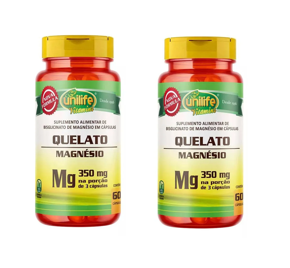 KIT 2 SUPLEMENTO UNILIFE MAGNéSIO QUELATO 350MG 60CPS