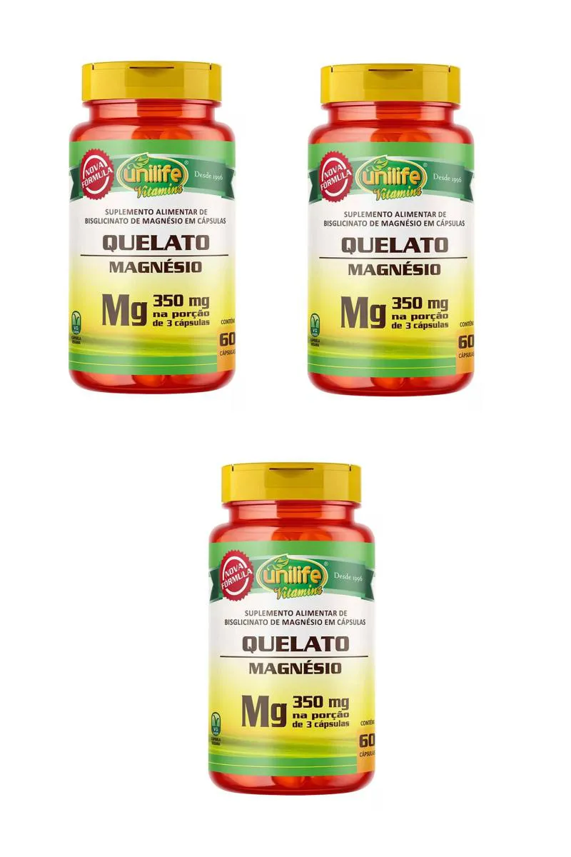 KIT 3 SUPLEMENTO UNILIFE MAGNéSIO QUELATO 350MG 60CPS