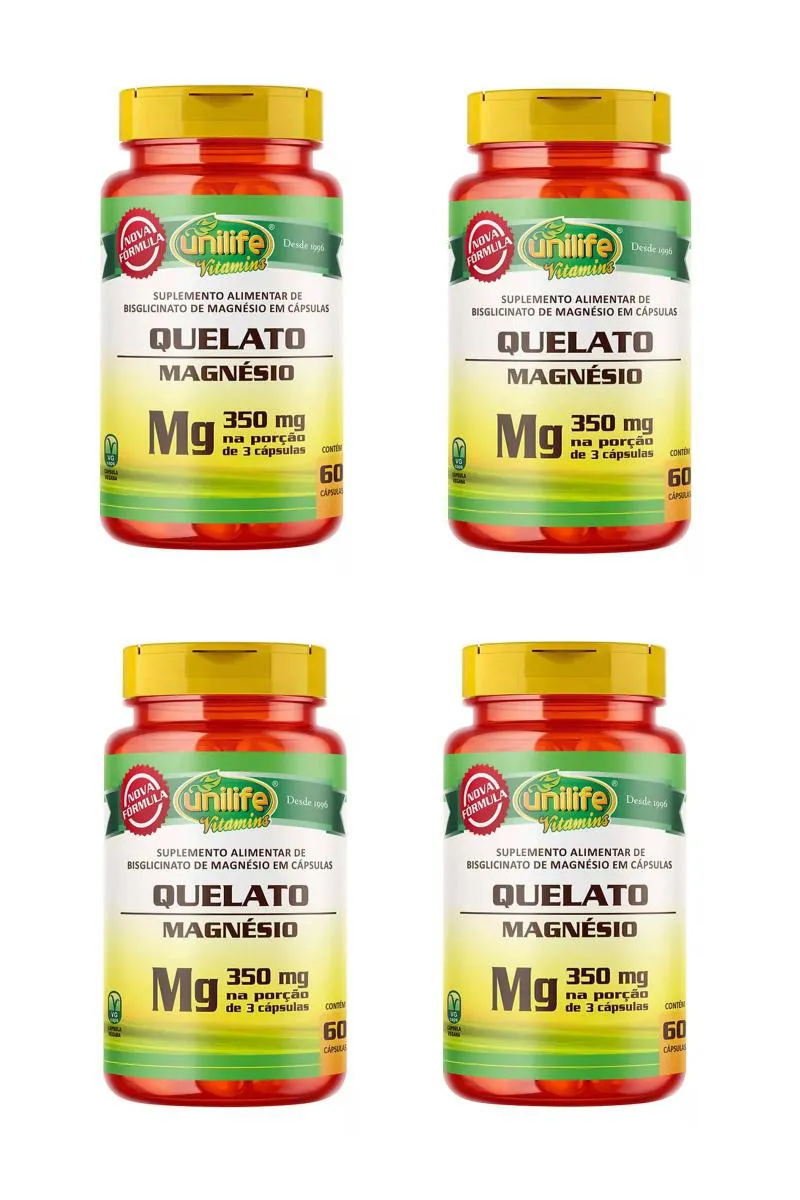 KIT 4 SUPLEMENTO UNILIFE MAGNéSIO QUELATO 350MG 60CPS