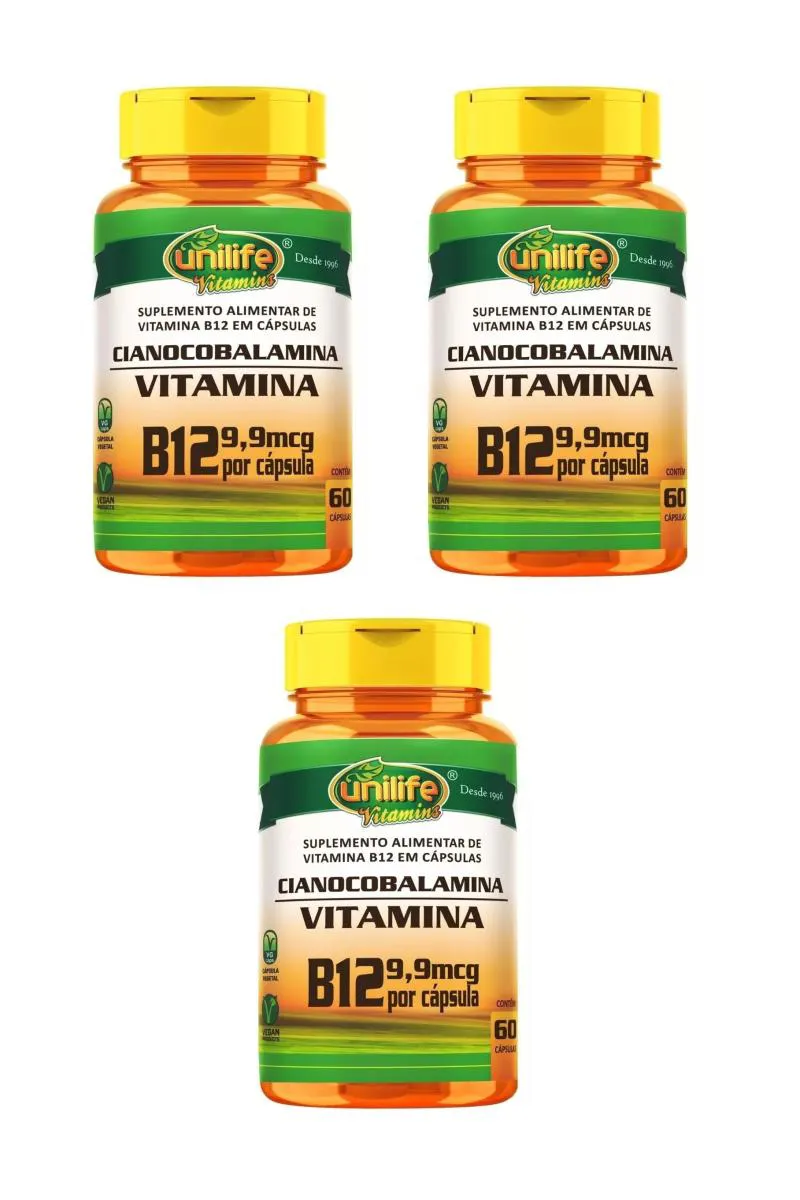 KIT 3 SUPLEMENTO UNILIFE VITAMINA B12 CIANOCOBALAMINA 60CPS