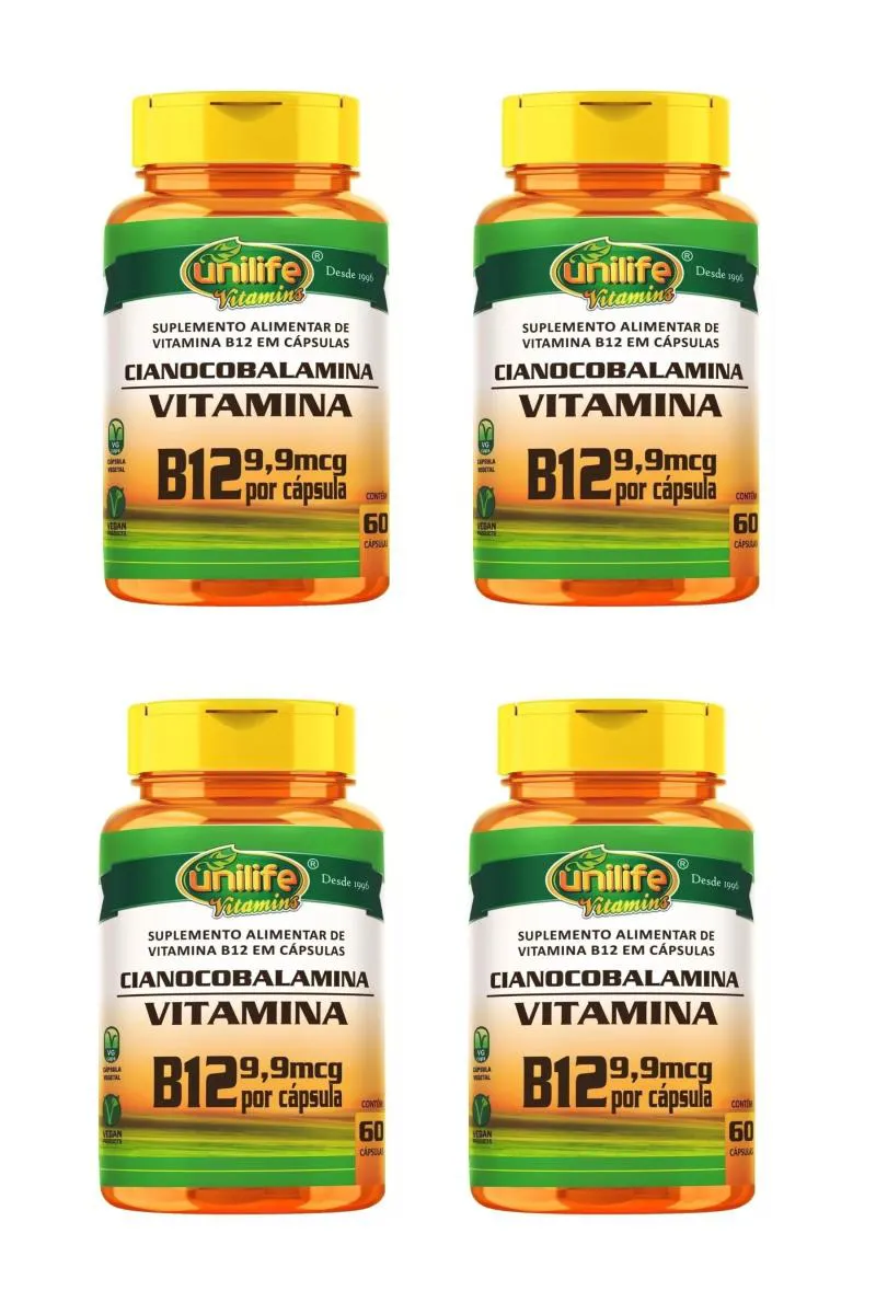 KIT 4 SUPLEMENTO UNILIFE VITAMINA B12 CIANOCOBALAMINA  60CPS