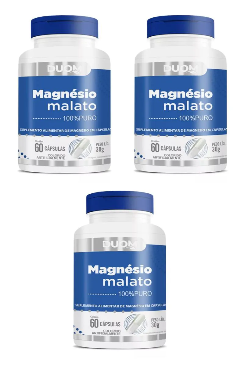 KIT 3 SUPLEMENTO MAGNéSIO MALATO 100% PURO DUOM 60CPS