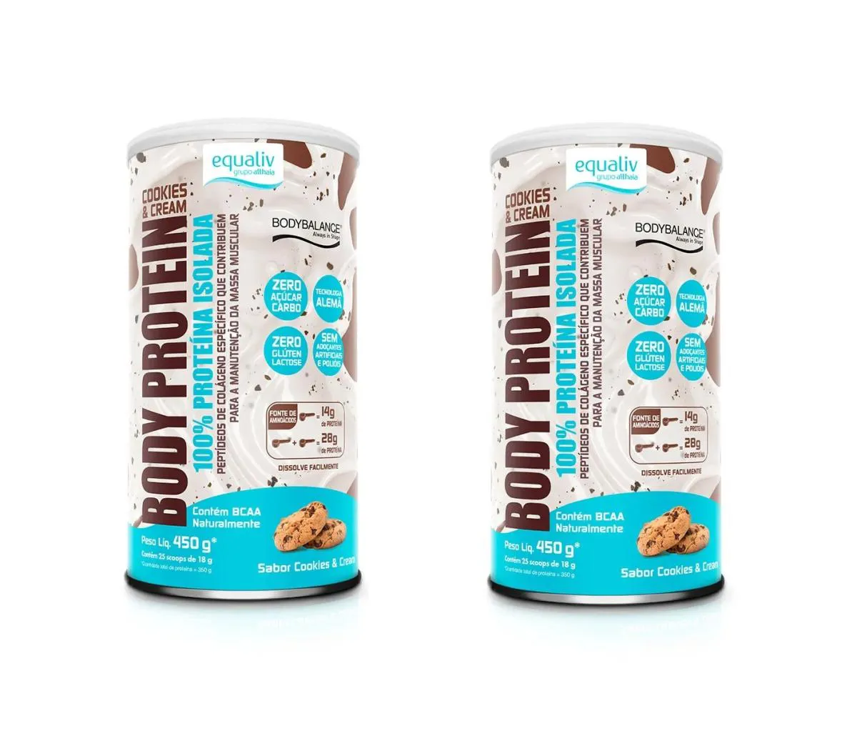 KIT 2 BODY PROTEIN COOKIES & CREAM EQUALIV PROTEíNA 450G