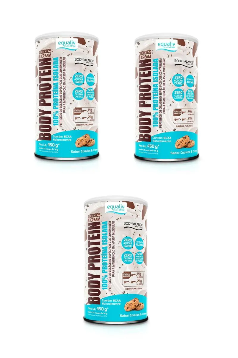 KIT 3 BODY PROTEIN COOKIES & CREAM EQUALIV PROTEíNA 450G
