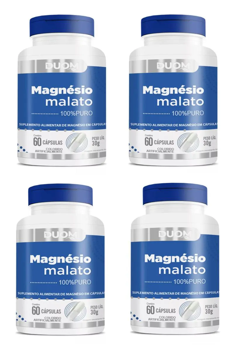 KIT 4 SUPLEMENTO MAGNéSIO MALATO 100% PURO DUOM 60CPS
