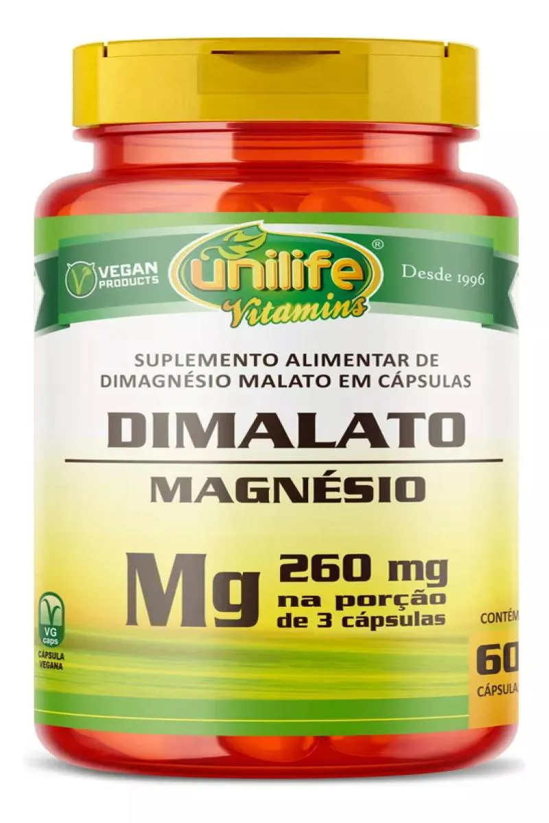 SUPLEMENTO UNILIFE MAGNéSIO DIMALATO 260MG ENERGIA 60CPS