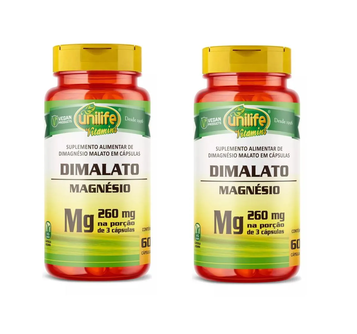 KIT 2 SUPLEMENTO UNILIFE MAGNéSIO DIMALATO 260MG 60CPS