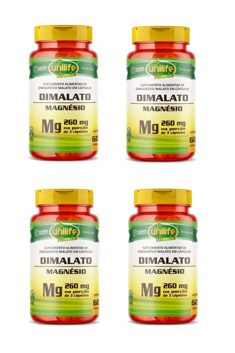 KIT 4 SUPLEMENTO UNILIFE MAGNéSIO DIMALATO 260MG 60CPS