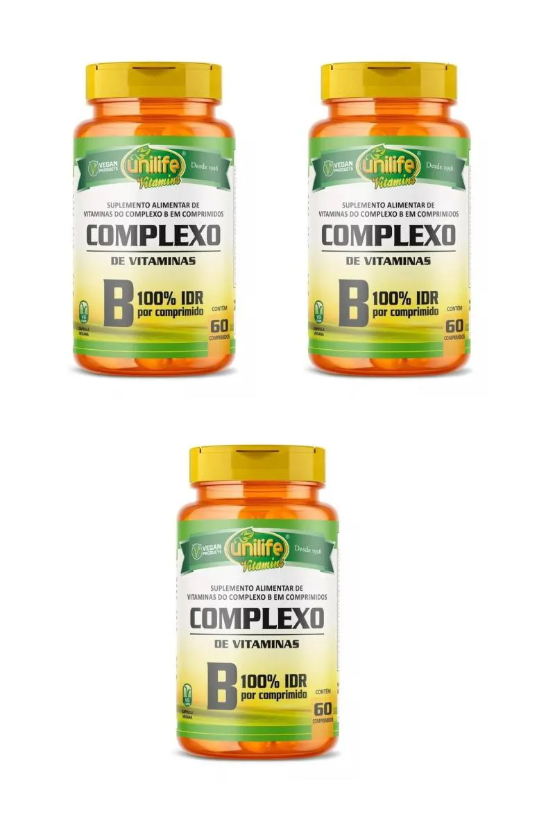 KIT 3 SUPLEMENTO UNILIFE COMPLEXO B 100% IDR IMUNIDADE 60CPS