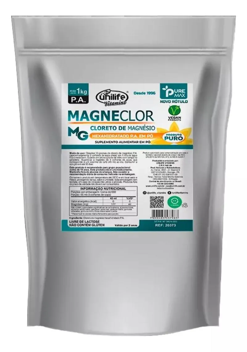 SUPLEMENTO UNILIFE MAGNECLOR CLORETO DE MAGNéSIO PURO PA 1KG