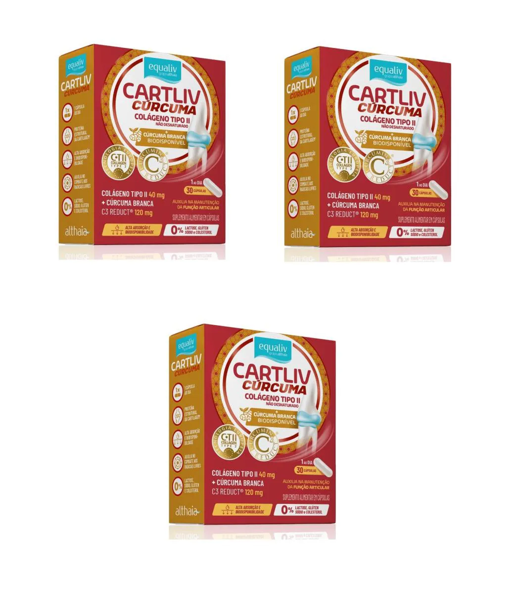 KIT 3 SUPLEMENTO EQUALIV CARTLIV CúRCUMA COLáGENO TIPO 2 30CPS