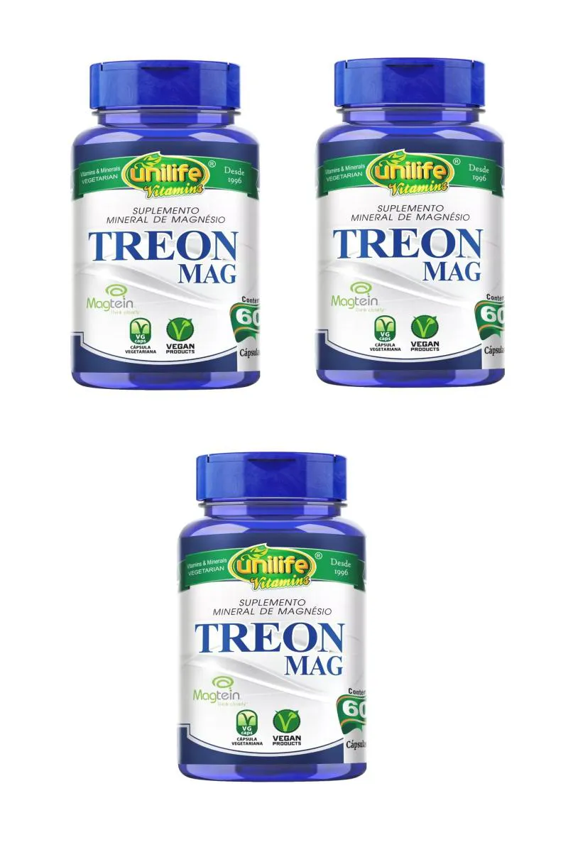 KIT 3 SUPLEMENTO UNILIFE TREON MAG TREONATO MINERAL  60CPS