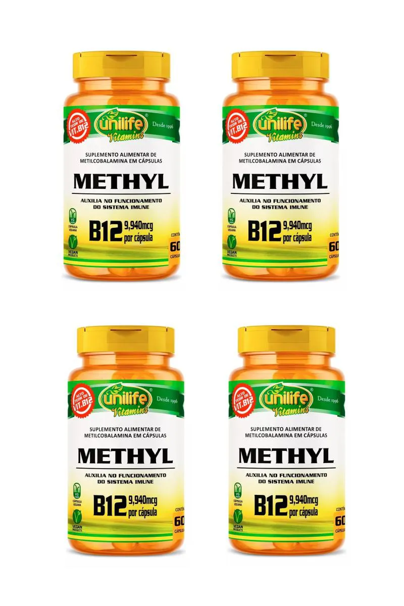 KIT 4 SUPLEMENTO UNILIFE VITAMINA B12 METILCOBALAMINA METHYL 60CPS