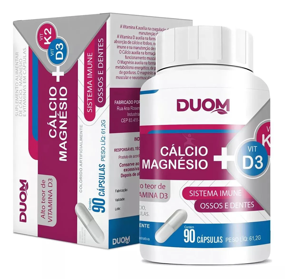 SUPLEMENTO CáLCIO + MAGNéSIO + VIT D3 + VIT K2 DUOM 90CPS