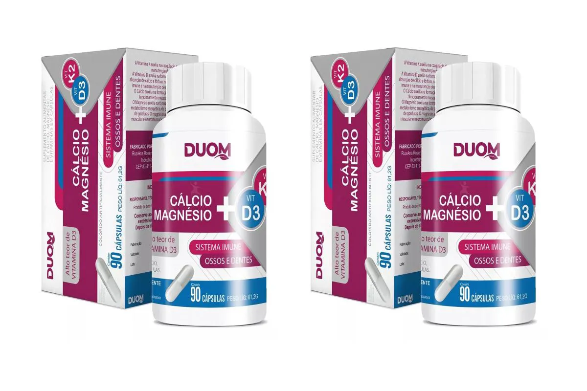 KIT 2 SUPLEMENTO CáLCIO + MAGNéSIO + VIT D3 + VIT K2 DUOM 90CPS