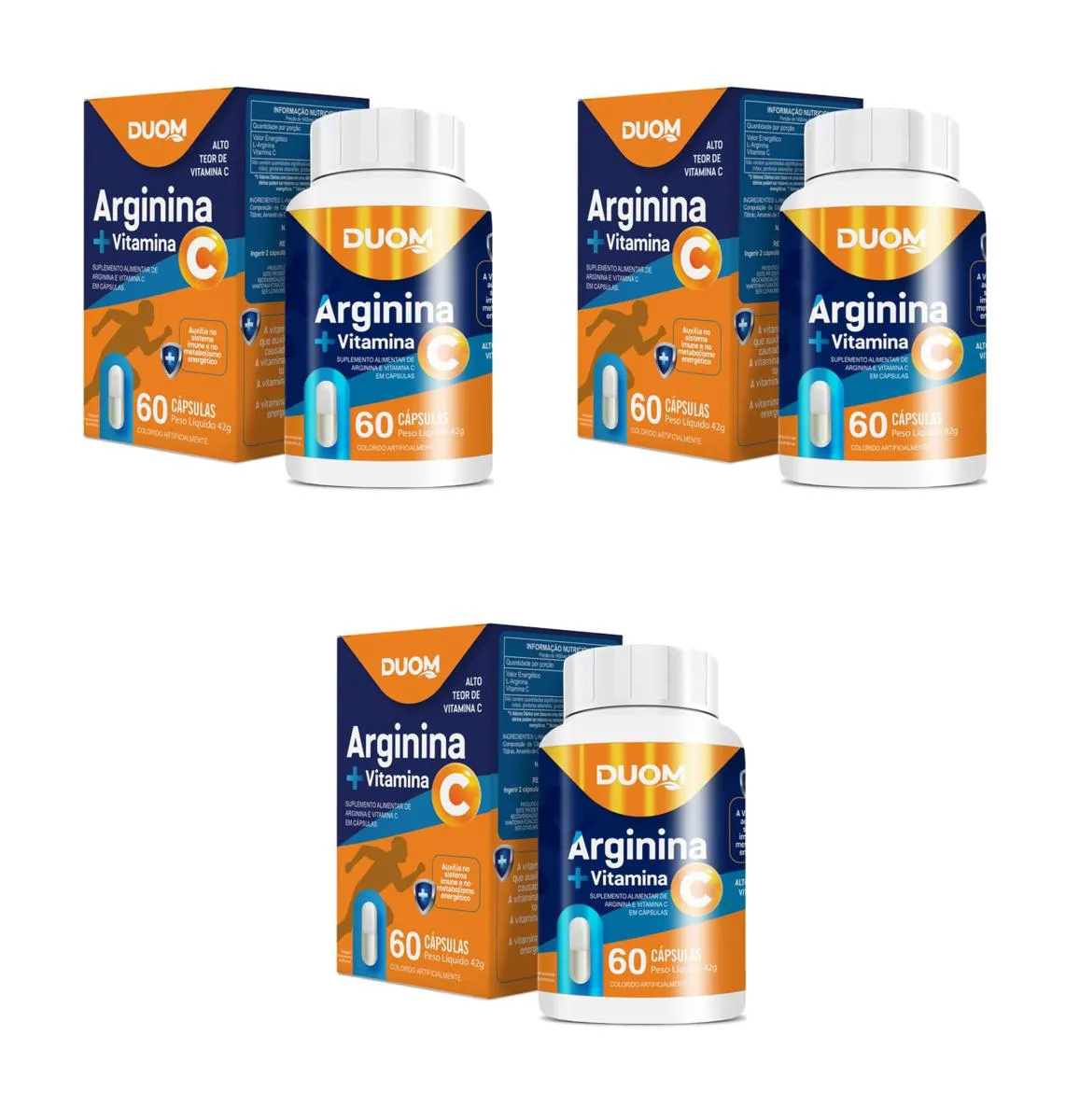 KIT 3 ARGININA + VITAMINA C 500MG DUOM IMUNIDADE 60CPS