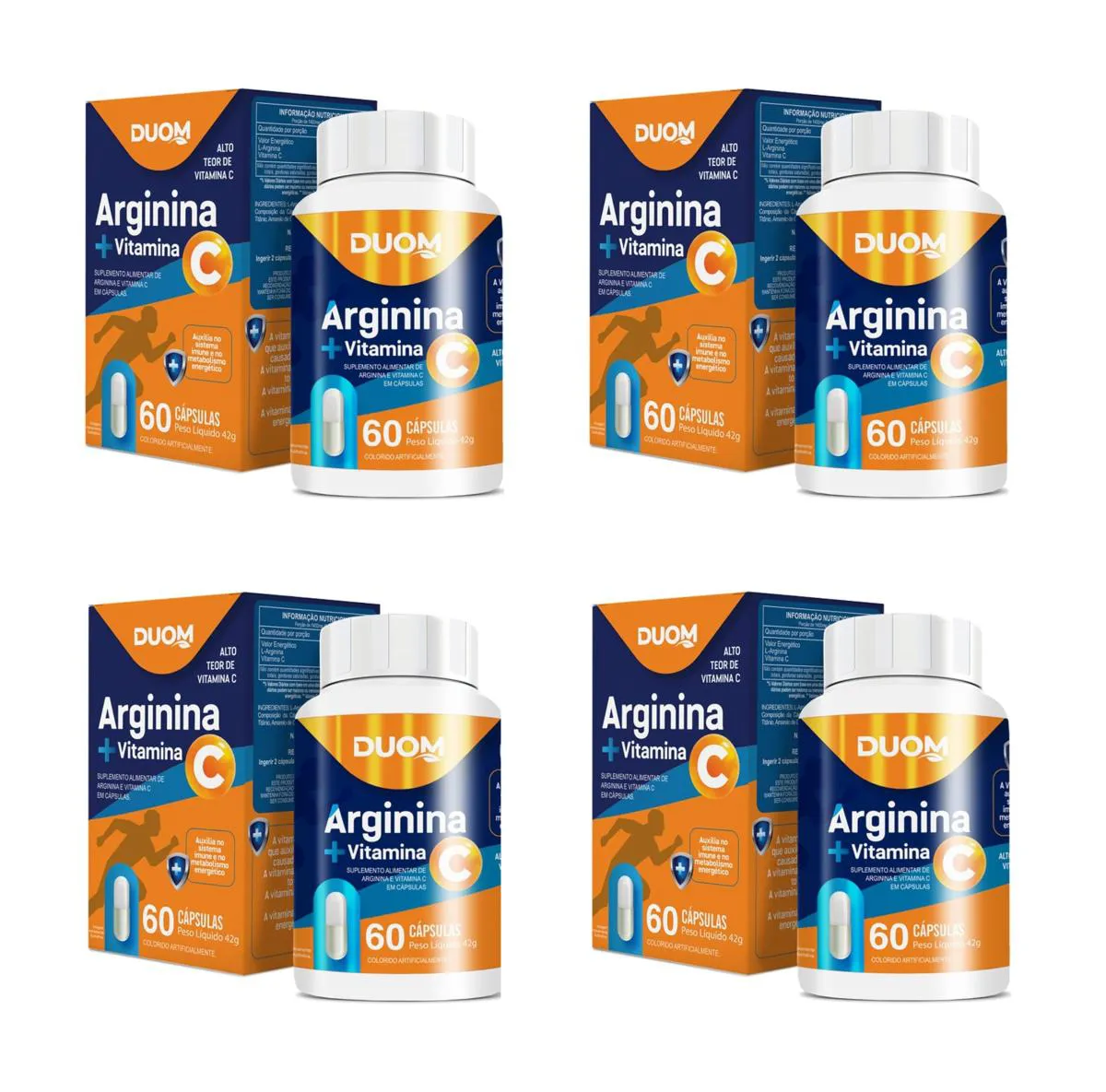 KIT  4 ARGININA + VITAMINA C 500MG DUOM IMUNIDADE 60CPS