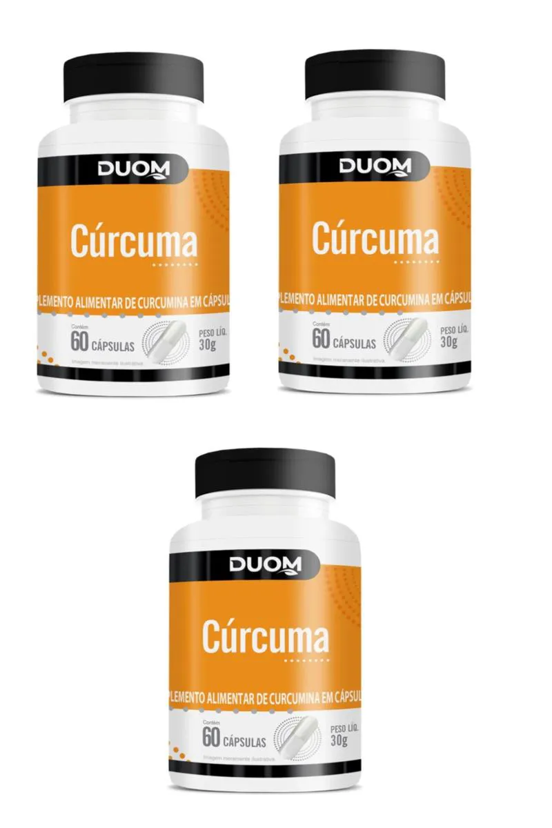 KIT 3 SUPLEMENTO CúRCUMA DUOM ANTIOXIDANTE 60CPS